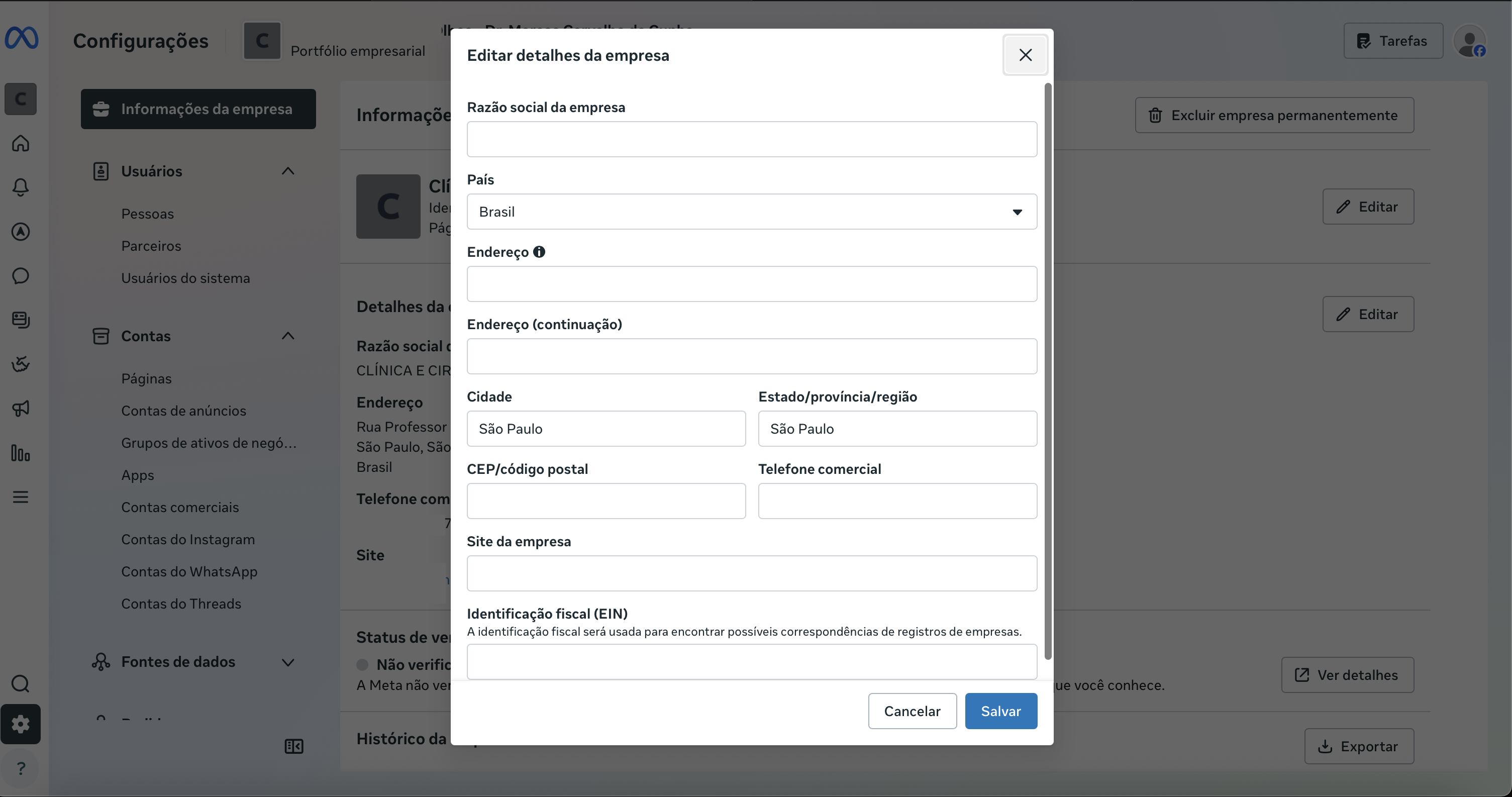Preencher informações da empresa